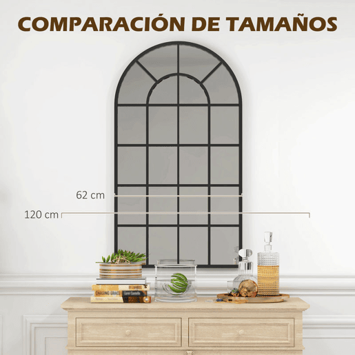 HOMCOM Espelho Decorativo de Parede 65x110 cm u2013 Espelho de Janela em Metal para Sala, Quarto, Entrada, Estilo Moderno, Preto