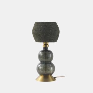 Candeeiro De Mesa De Vidro Preto Com Amostra De Fibra Natural Trançada Preta