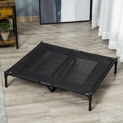 PawHut Cama Elevada para Cães Cama de Animais de Estimação com Malha Transpirável e Tecido Oxford para Exterior Interior Jardim Terraço 92x76x18 cm Preto