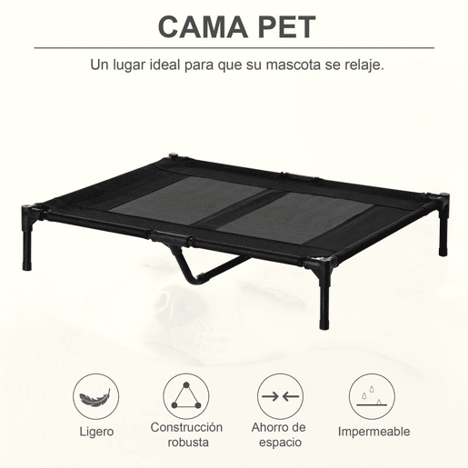 PawHut Cama Elevada para Cães Cama de Animais de Estimação com Malha Transpirável e Tecido Oxford para Exterior Interior Jardim Terraço 92x76x18 cm Preto