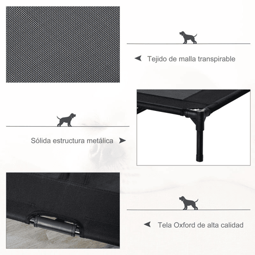 PawHut Cama Elevada para Cães Cama de Animais de Estimação com Malha Transpirável e Tecido Oxford para Exterior Interior Jardim Terraço 92x76x18 cm Preto