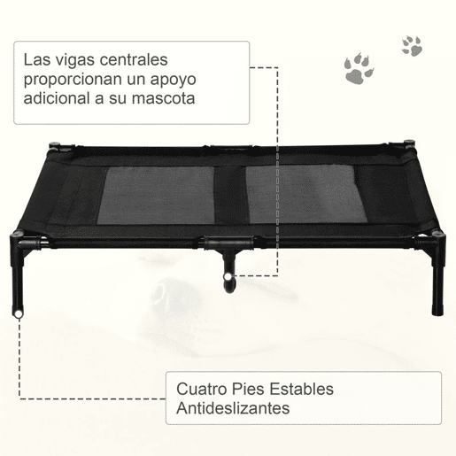 PawHut Cama Elevada para Cães Cama de Animais de Estimação com Malha Transpirável e Tecido Oxford para Exterior Interior Jardim Terraço 92x76x18 cm Preto