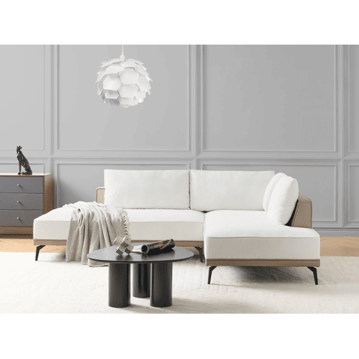 Sofá de canto MYKEN Tecido Branco creme 3 lugares à esquerda