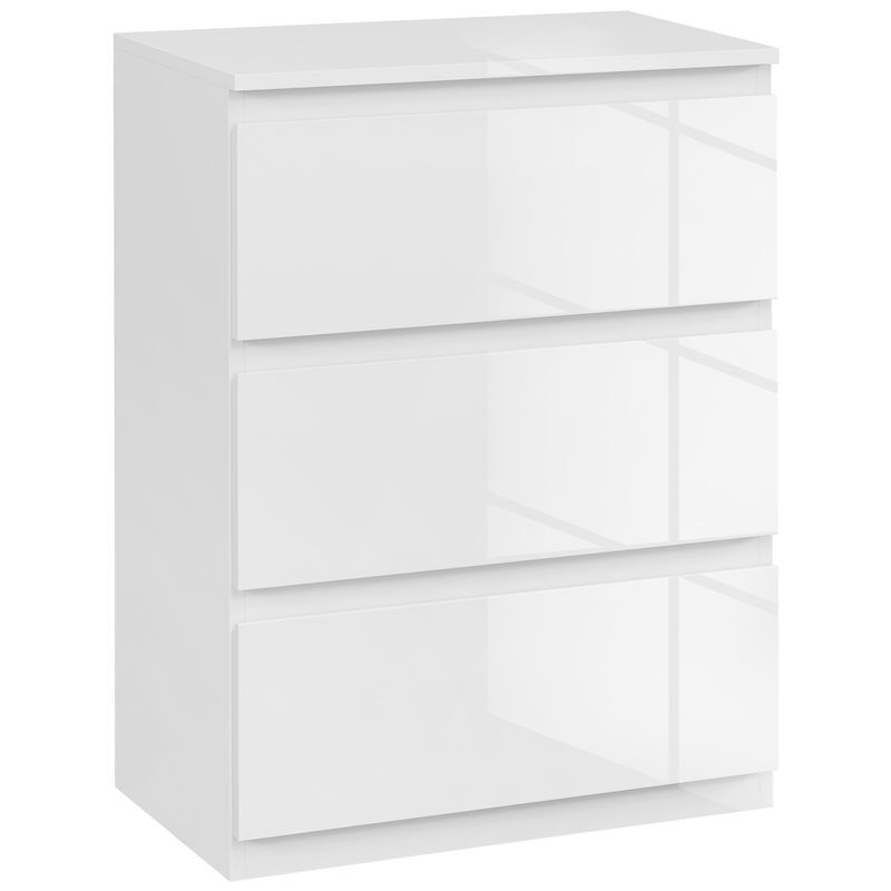 Homcom cómoda con 3 cajones cómoda de dormitorio moderno con diseño anti-vuelco cajonera para salón pasillo 55x34x75 cm blanco brillo