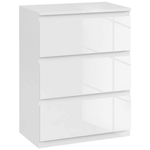 HOMCOM Cómoda com 3 Gavetas de Madeira Cómoda de Dormitório Cómoda Branca para Sala de Estar Estilo Moderno 55x34x75 cm Branco Brilhante