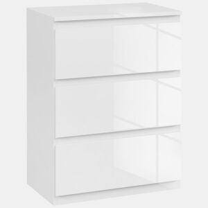HOMCOM Cómoda com 3 Gavetas de Madeira Cómoda de Dormitório Cómoda Branca para Sala de Estar Estilo Moderno 55x34x75 cm Branco Brilhante