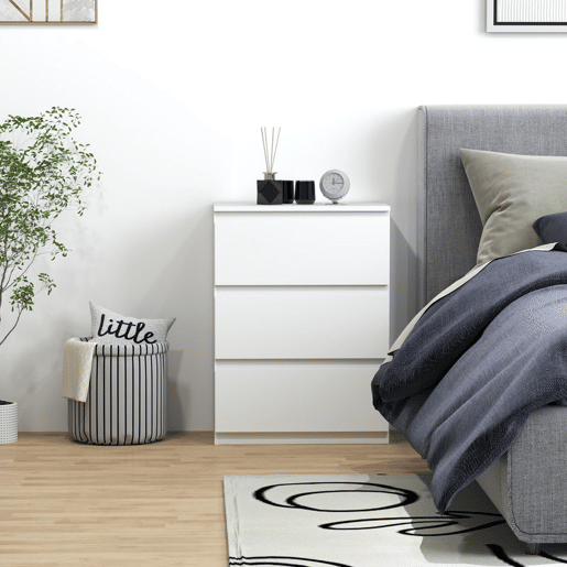 HOMCOM Cómoda com 3 Gavetas de Madeira Cómoda de Dormitório Cómoda Branca para Sala de Estar Estilo Moderno 55x34x75 cm Branco Brilhante