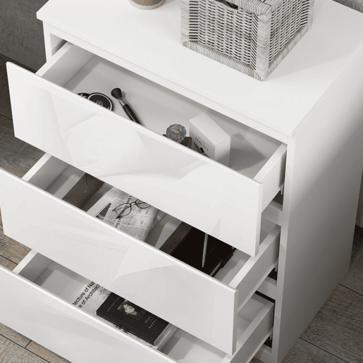 HOMCOM Cómoda com 3 Gavetas de Madeira Cómoda de Dormitório Cómoda Branca para Sala de Estar Estilo Moderno 55x34x75 cm Branco Brilhante