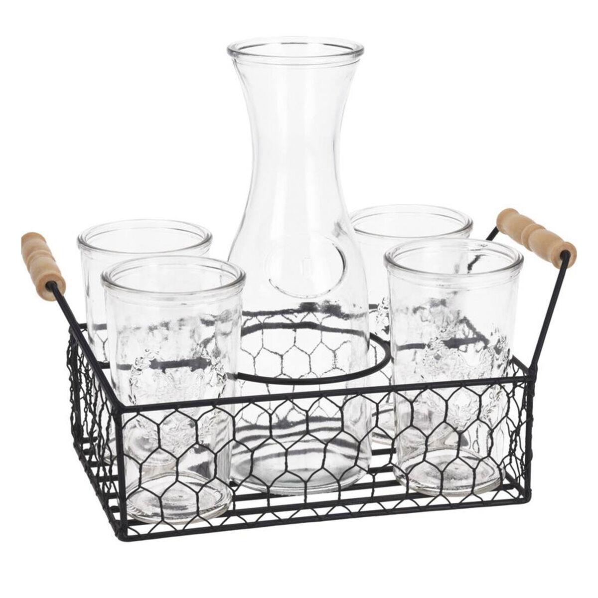 WELL HOME - Juego de 4 vasos + Jarra en vidrio