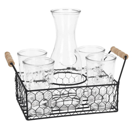 Well Home Conjunto de 4 copos de 450ml + jarra de vidro de 1L