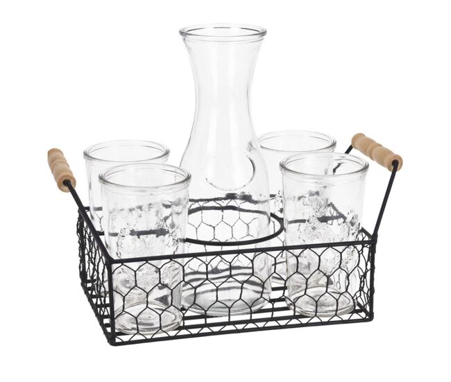 Well home juego de 4 vasos de 450ml + jarra de 1l en vidrio