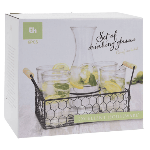 Well Home Conjunto de 4 copos de 450ml + jarra de vidro de 1L