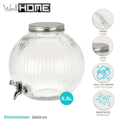 Distribuidor de bebidas de vidro Well Home 5,5L