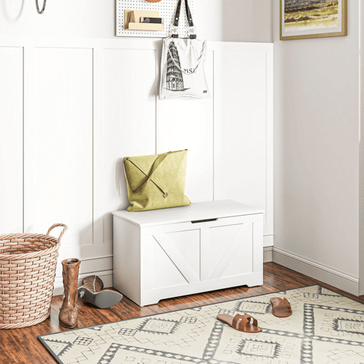 HOMCOM Baú de Armazenamento para Dormitório 100L Baú de Arrumação com Tampa Banco de Armazenagem Versátil com Dobradiça de Segurança para Corredor Sala de Estar 80x40x45 cm Branco