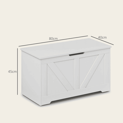HOMCOM Baú de Armazenamento para Dormitório 100L Baú de Arrumação com Tampa Banco de Armazenagem Versátil com Dobradiça de Segurança para Corredor Sala de Estar 80x40x45 cm Branco