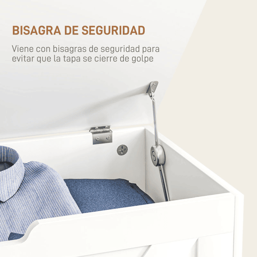 HOMCOM Baú de Armazenamento para Dormitório 100L Baú de Arrumação com Tampa Banco de Armazenagem Versátil com Dobradiça de Segurança para Corredor Sala de Estar 80x40x45 cm Branco
