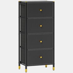 HOMCOM Cómoda para Dormitório Cómoda de Tecido com 4 Gavetas Dobráveis com Frentes de Couro PU e Estrutura de Aço Cómoda para Dormitório 46x30x98 cm Preto
