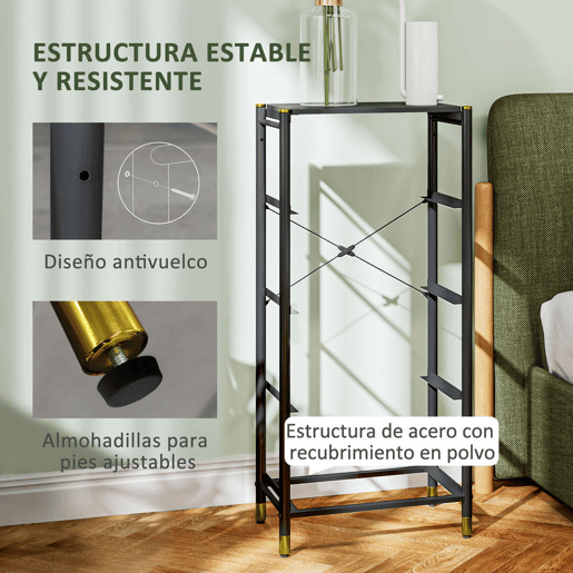HOMCOM Cómoda para Dormitório Cómoda de Tecido com 4 Gavetas Dobráveis com Frentes de Couro PU e Estrutura de Aço Cómoda para Dormitório 46x30x98 cm Preto