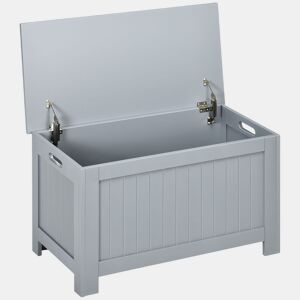 HOMCOM Baú de Armazenamento de Madeira Baú de Arrumação com Dobradiça de Segurança para Dormitório Sala de Estar Carga Máxima 20 kg 81x40x46 cm Cinza