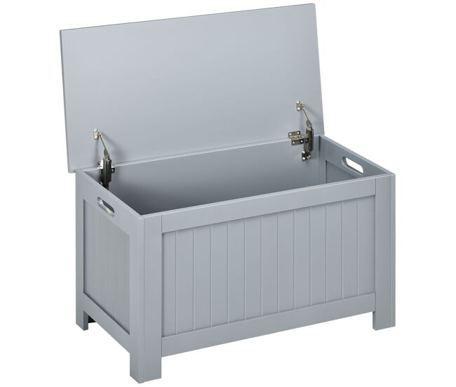 Homcom baúl de almacenaje para dormitorio banco de almacenaje con tapa baúl de almacenaje versátil con bisagra de seguridad para pasillo salón 81x40x46 cm gris