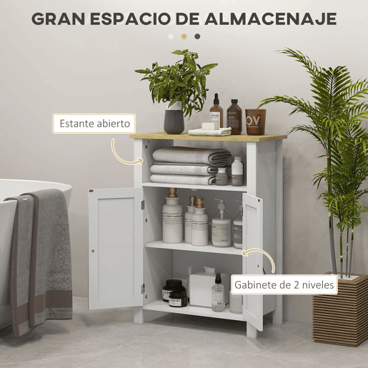 kleankin Móvel Casa de Banho Armário Casa de banho com 2 Portas Compartimento Aberto e Prateleiras Ajustáveis Móvel Auxiliar Casa de Banho Moderno 60x30x80,5 cm Branco