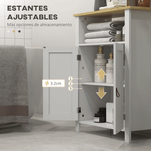 kleankin Móvel Casa de Banho Armário Casa de banho com 2 Portas Compartimento Aberto e Prateleiras Ajustáveis Móvel Auxiliar Casa de Banho Moderno 60x30x80,5 cm Branco