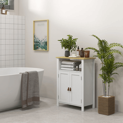 kleankin Móvel Casa de Banho Armário Casa de banho com 2 Portas Compartimento Aberto e Prateleiras Ajustáveis Móvel Auxiliar Casa de Banho Moderno 60x30x80,5 cm Branco