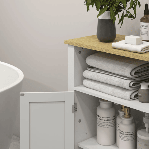 kleankin Móvel Casa de Banho Armário Casa de banho com 2 Portas Compartimento Aberto e Prateleiras Ajustáveis Móvel Auxiliar Casa de Banho Moderno 60x30x80,5 cm Branco
