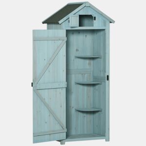 Outsunny Armário de Jardim de Madeira 77x54,2x179 cm 0,3 m² Armário de Armazenamento de Ferramentas com 3 Prateleiras e 2 Portas com Fechadura para Pátio Varanda Azul Claro