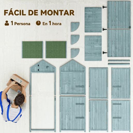 Outsunny Armário de Jardim de Madeira 77x54,2x179 cm 0,3 m² Armário de Armazenamento de Ferramentas com 3 Prateleiras e 2 Portas com Fechadura para Pátio Varanda Azul Claro