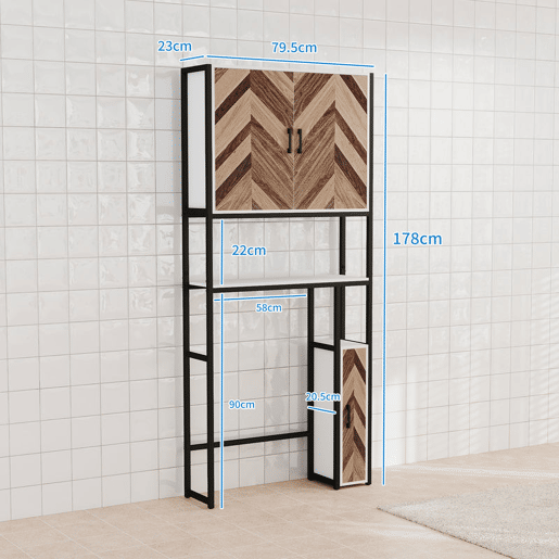 HOMCOM Móvel sobre Sanita Armário para Casa de Banho sobre Sanita com 3 Portas 2 Prateleiras Ajustáveis e Compartimento Aberto Móvel Casa de Banho 79,5x23x178 cm Multicor