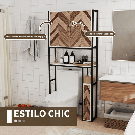 HOMCOM Móvel sobre Sanita Armário para Casa de Banho sobre Sanita com 3 Portas 2 Prateleiras Ajustáveis e Compartimento Aberto Móvel Casa de Banho 79,5x23x178 cm Multicor