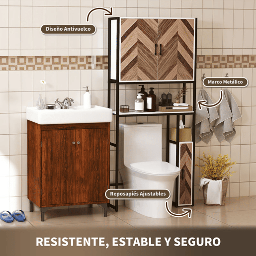 HOMCOM Móvel sobre Sanita Armário para Casa de Banho sobre Sanita com 3 Portas 2 Prateleiras Ajustáveis e Compartimento Aberto Móvel Casa de Banho 79,5x23x178 cm Multicor