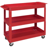DURHAND Carrinho de Ferramentas com Rodas Carro de Ferramentas de Oficina de Aço com 3 Prateleiras de Armazenamento e Alça Lateral para Garagem Oficina Carga Máxima 150kg 83x35,3x76 cm Vermelho