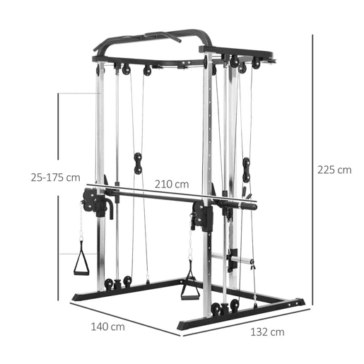 SPORTNOW Máquina Multi Estação de Musculação Máquina de Musculação com Suporte para Agachamentos e Barra para Pesos Máquina Multi Estação para Treino Fitness em Casa 210x132x225 cm Preto