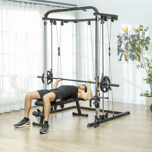 SPORTNOW Máquina Multi Estação de Musculação Máquina de Musculação com Suporte para Agachamentos e Barra para Pesos Máquina Multi Estação para Treino Fitness em Casa 210x132x225 cm Preto