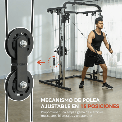 SPORTNOW Máquina Multi Estação de Musculação Máquina de Musculação com Suporte para Agachamentos e Barra para Pesos Máquina Multi Estação para Treino Fitness em Casa 210x132x225 cm Preto