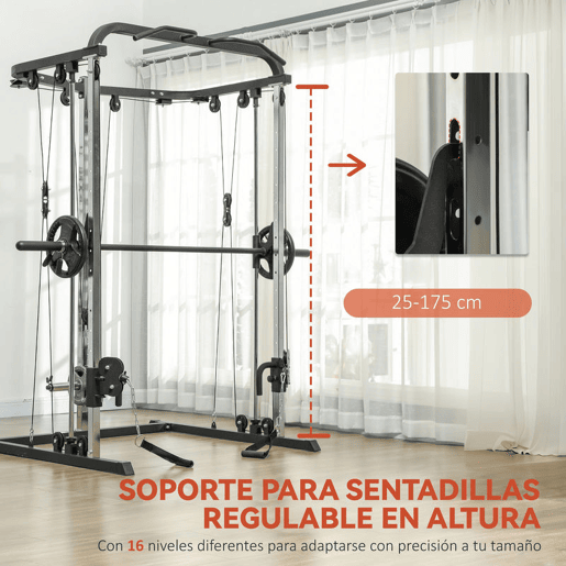 SPORTNOW Máquina Multi Estação de Musculação Máquina de Musculação com Suporte para Agachamentos e Barra para Pesos Máquina Multi Estação para Treino Fitness em Casa 210x132x225 cm Preto