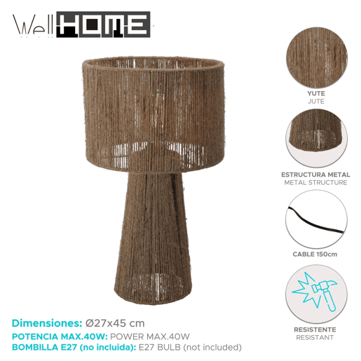 WELL HOME - Candeeiro de mesa de juta natural Ø27x45cm