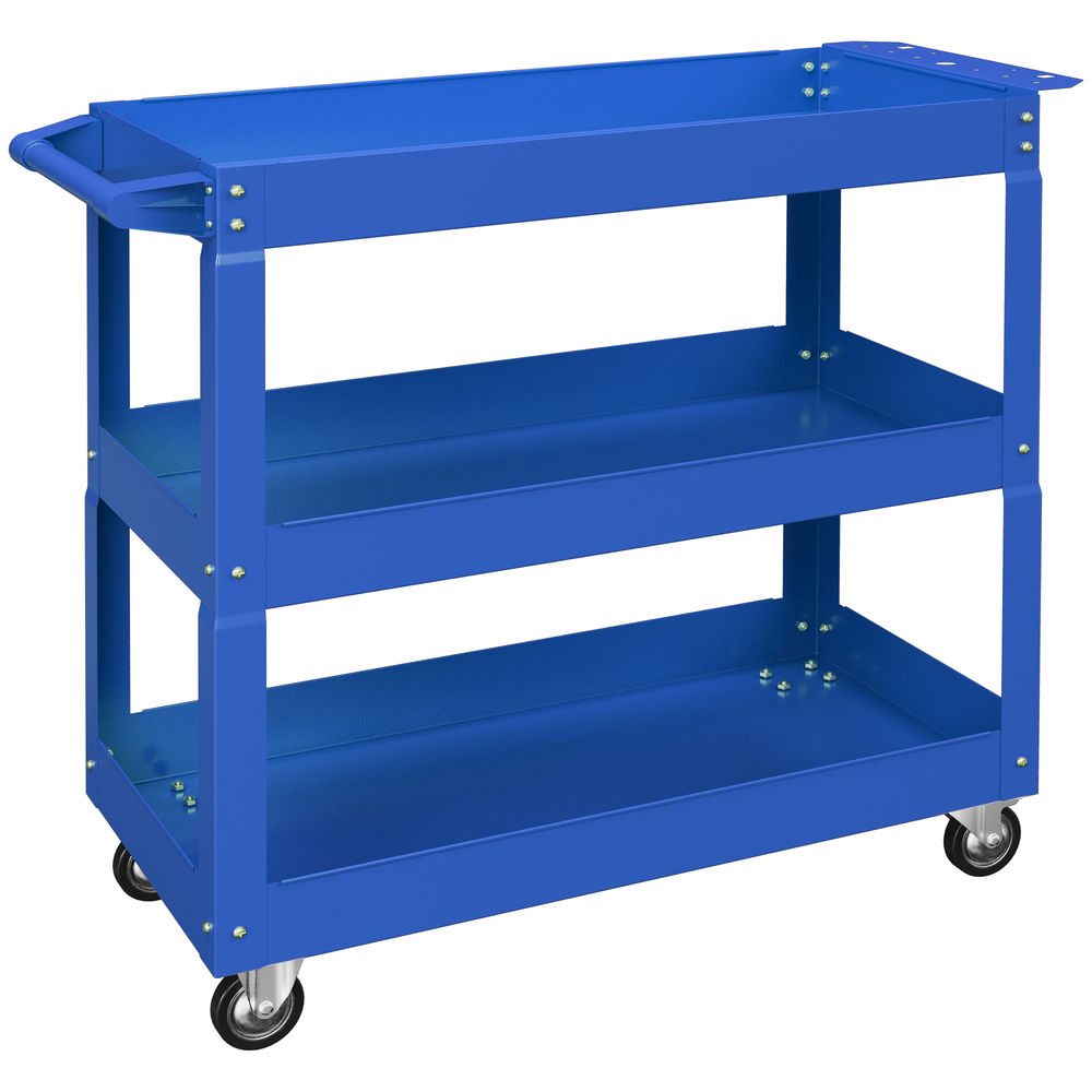 Durhand carro de herramientas con ruedas carro de taller de acero con 3 estantes de almacenamiento y asa lateral para garaje mecánico hogar carga 150 kg 83x35,3x76 cm azul