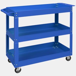 DURHAND Carrinho de Ferramentas com Rodas Carro de Ferramentas de Oficina de Aço com 3 Prateleiras de Armazenamento e Alça Lateral para Garagem Oficina Carga Máxima 150kg 83x35,3x76 cm Azul