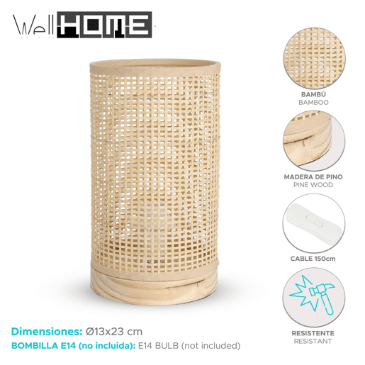WELL HOME - Candeeiro de mesa com abajur de bambu Ø13x23cm