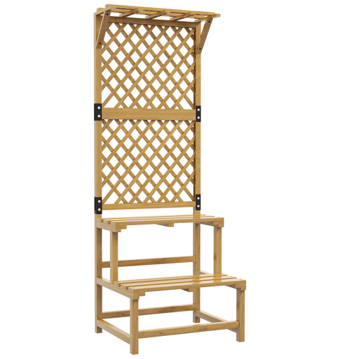 Outsunny Suporte para Plantas de Madeira com Treliça Suporte para Vasos de 2 Níveis para Jardim Pátio Terraço Varanda 60x50x166 cm Madeira