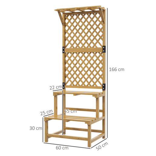 Outsunny Suporte para Plantas de Madeira com Treliça Suporte para Vasos de 2 Níveis para Jardim Pátio Terraço Varanda 60x50x166 cm Madeira