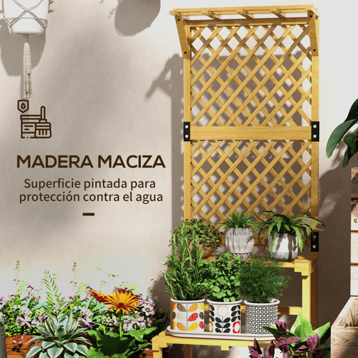 Outsunny Suporte para Plantas de Madeira com Treliça Suporte para Vasos de 2 Níveis para Jardim Pátio Terraço Varanda 60x50x166 cm Madeira