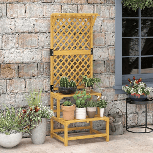 Outsunny Suporte para Plantas de Madeira com Treliça Suporte para Vasos de 2 Níveis para Jardim Pátio Terraço Varanda 60x50x166 cm Madeira