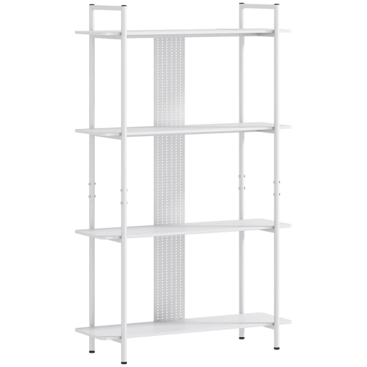 HOMCOM Estante de 4 Níveis Estante para Livros com Painel Perfurado e Estrutura Metálica Estante para Sala de Estar Estúdio Dormitório Escritório 100x35x160,5 cm Branco