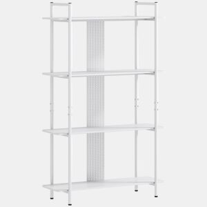 HOMCOM Estante de 4 Níveis Estante para Livros com Painel Perfurado e Estrutura Metálica Estante para Sala de Estar Estúdio Dormitório Escritório 100x35x160,5 cm Branco