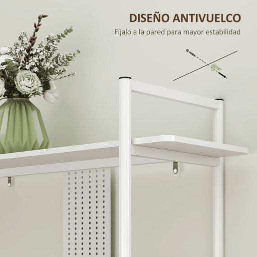 HOMCOM Estante de 4 Níveis Estante para Livros com Painel Perfurado e Estrutura Metálica Estante para Sala de Estar Estúdio Dormitório Escritório 100x35x160,5 cm Branco