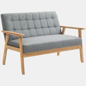 HOMCOM Sofá 2 Lugares Sofá Estofado em Linho com Apoio para os Braços de Madeira Encosto Acolchoado Carga 250 kg Poltrona para Sala de Estar Dormitório 114x75x76 cm Cinza Claro
